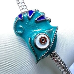 Teal Blue Chameleon Bead Charm Fits European Snake Chain Bracelets